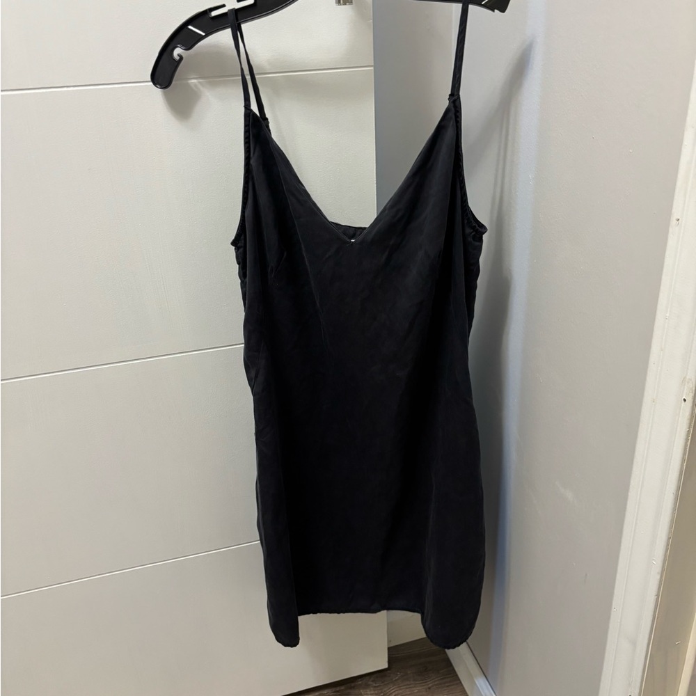 Ettitude Women’s Black Sateen Slip Dress Adjustable Strap Bamboo - Size M